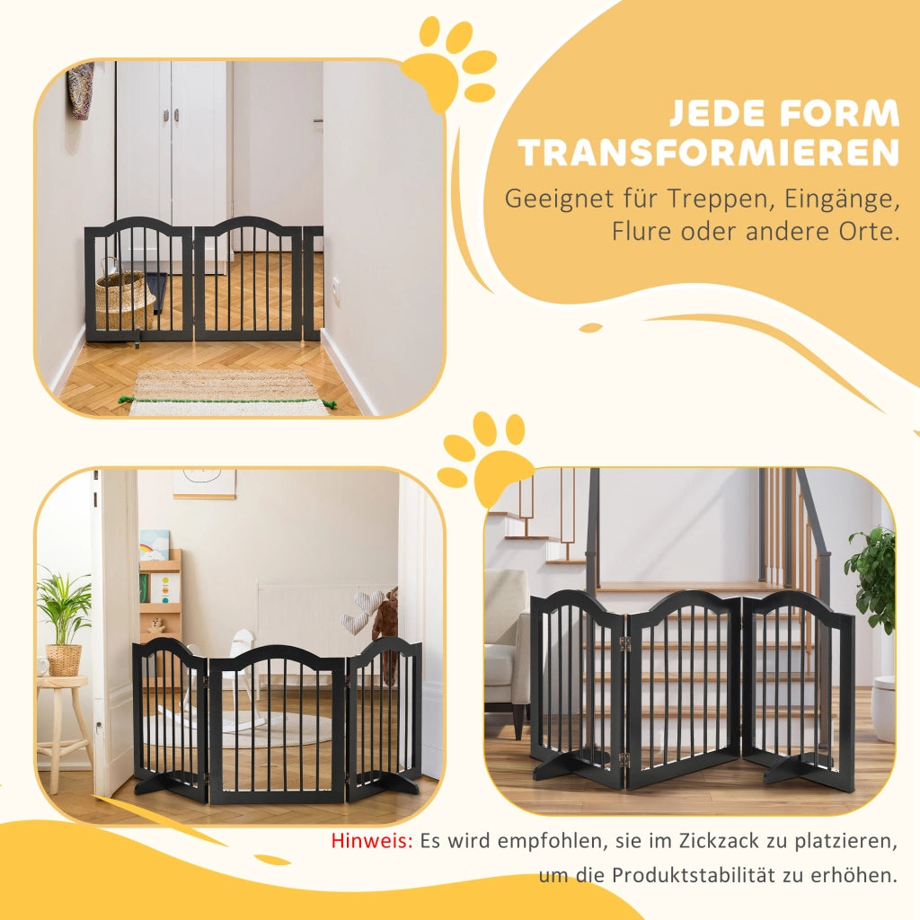 Cancello per Cani 3 Pezzi con Porta ¨C zephmum ¨C Nero 154.5x61 cm