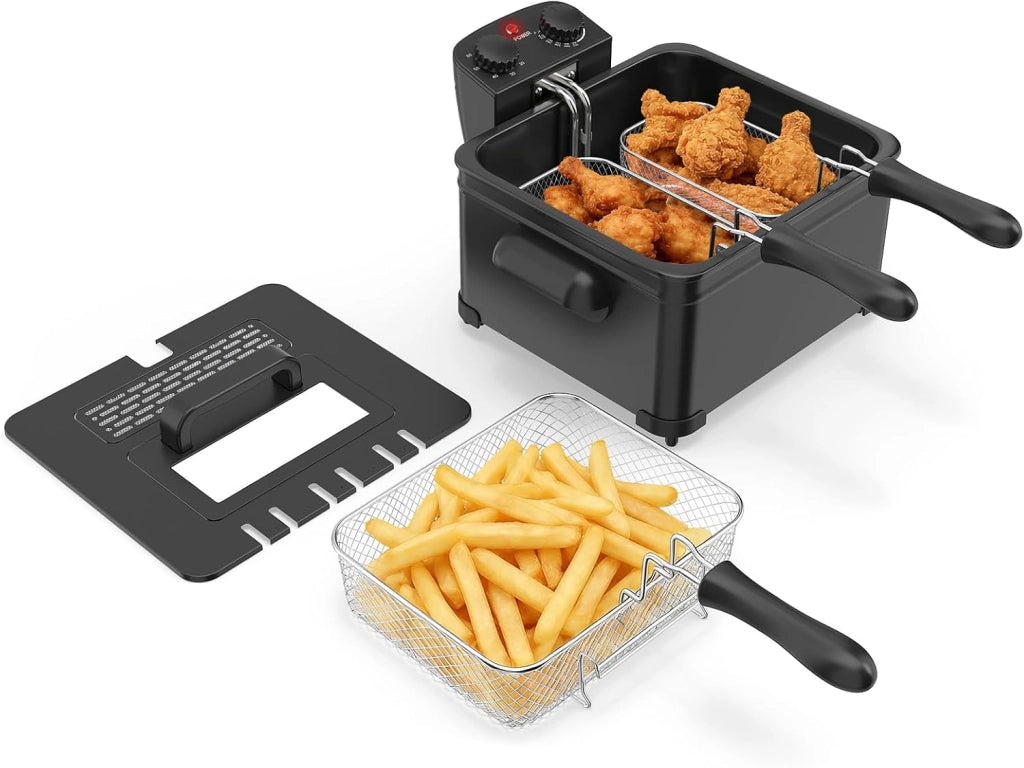 Friggitrice ad Olio 5 L con Protezione dal Surriscaldamento
Friggitrice Elettrica con 1 Cestello Grande e 2 Piccoli, Temperatura e Timer Regolabili, Smontabile, Potenza 1700 W