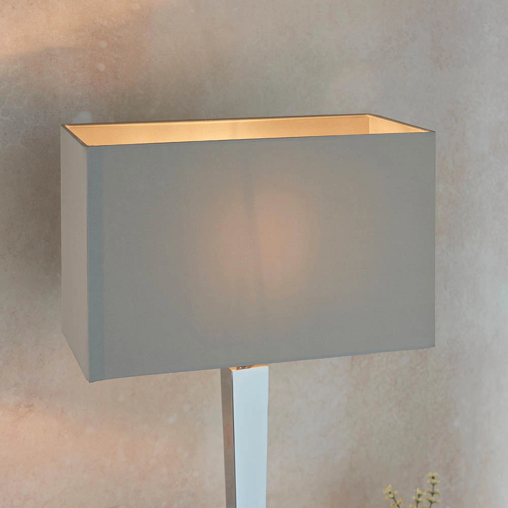 Lampada da tavolo minimal cromata paralume grigio E27