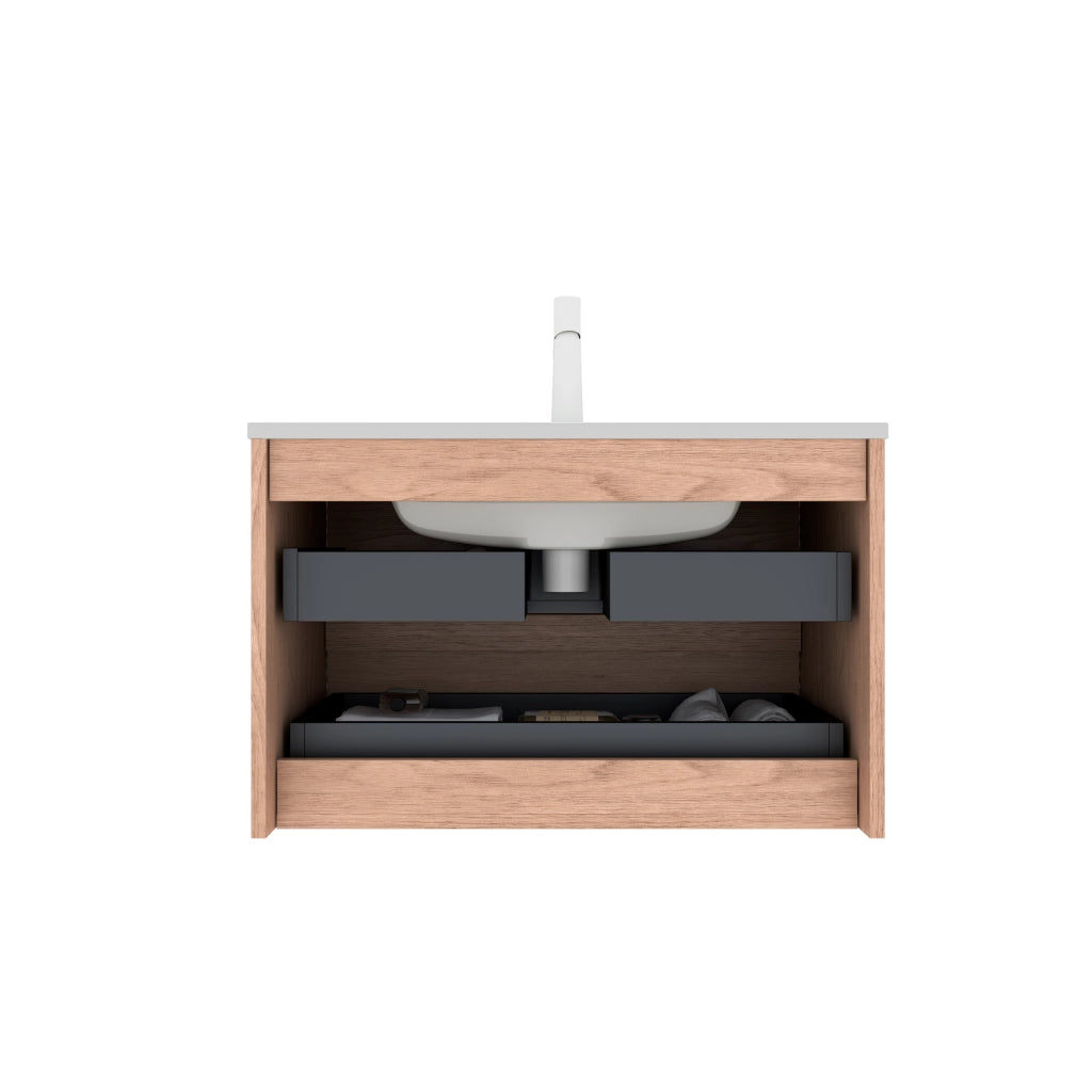 Mobile sottolavabo con 2 cassetti, lavabo in ceramica, per bagno, 81×46.5×51.5 cm