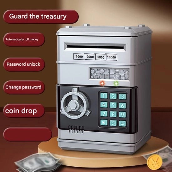 Spazzola per bambini con blocco numerico, rotolatore automatico, sensore di impronta digitale, suono e luce elettrici, grande capacità, simula una smart cash machine, non richiede batterie.