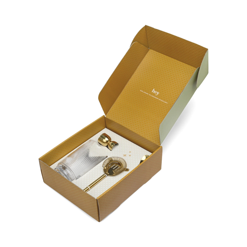 Set di Attrezzi da Bar Renley - Jigger, Colino, Cucchiaio e Bicchiere  - Oro