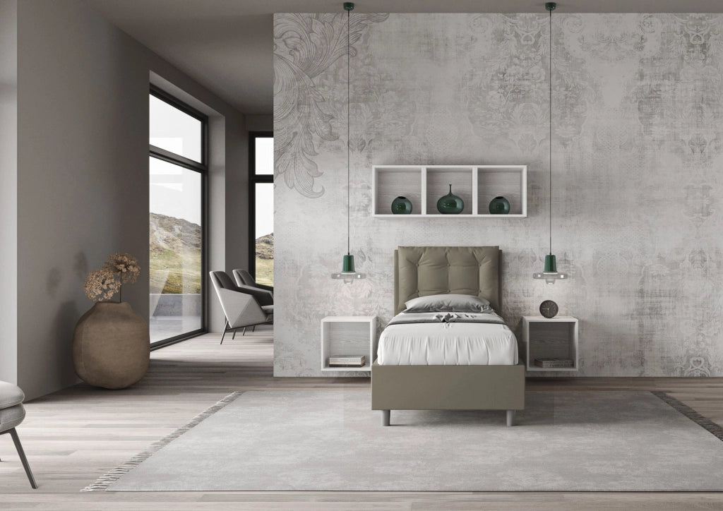 BS COM Letto singolo senza rete imbottito 80x190 similpelle cappuccino