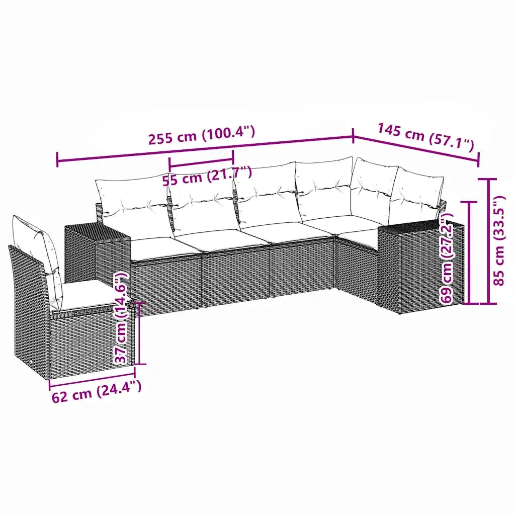 Set Divano da Giardino 6pz con Cuscini Grigio Chiaro Polyrattan 3222631