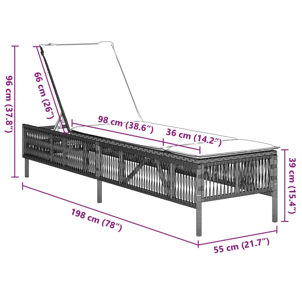 Lettino Prendisole con Cuscino Grigio Chiaro in Polyrattan 4002742