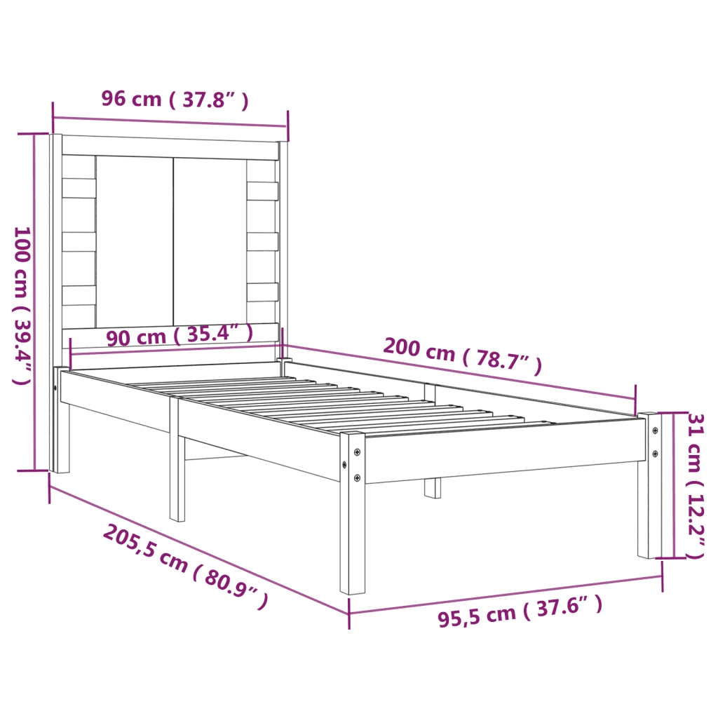 Giroletto senza Materasso-Struttura Letto 90x200 cm in Legno Massello di Pino 685127