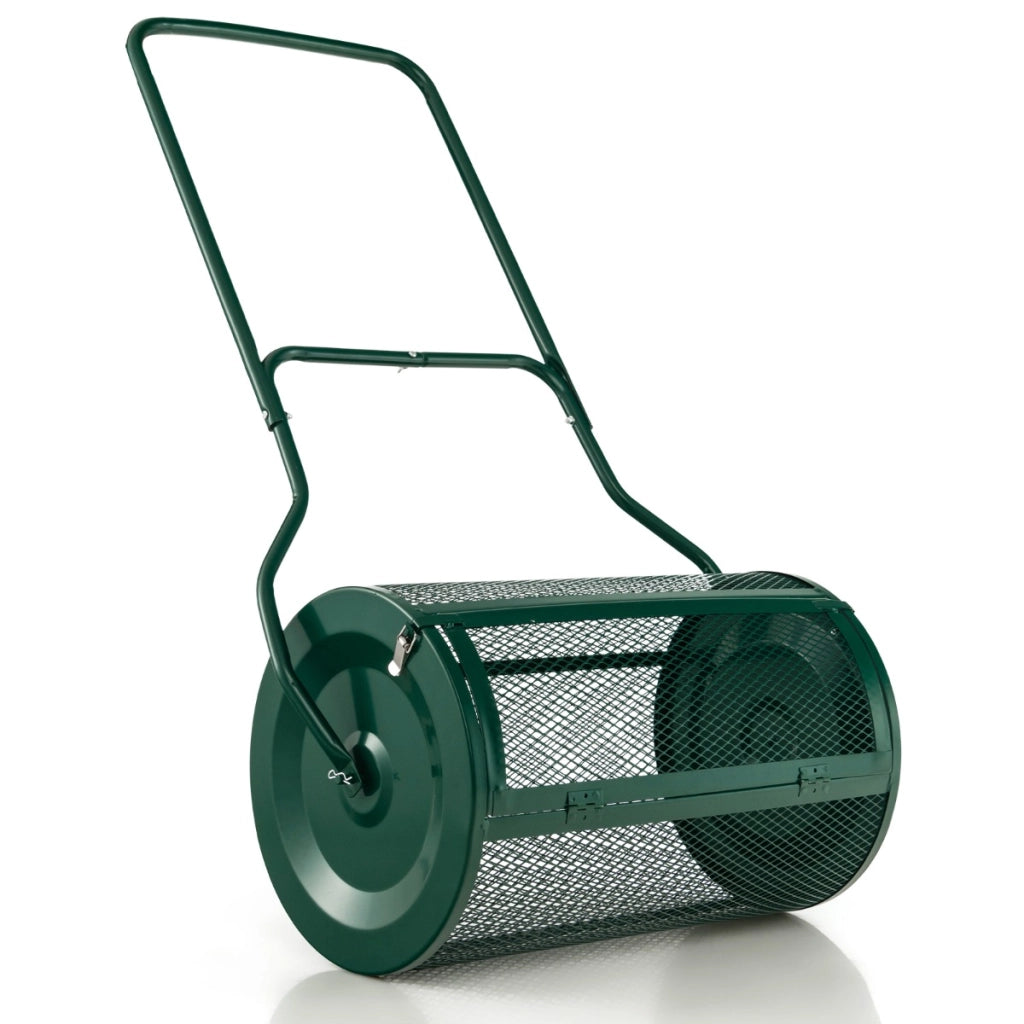 Spandiconcime con impugnatura pratica chiusure laterali e rullo a rete, Spanditerriccio in metallo larghezza 68 cm Verde-Attrezzi da giardino