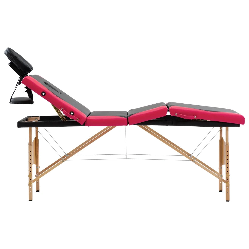 Lettino Massaggio Pieghevole a 4 Sezioni Legno Nero e Rosa CFW8739365