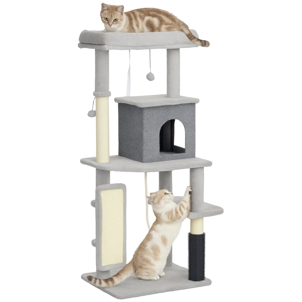 Albero per Gatti Multilivello con Casetta, Lettino e Tiragraffi ¨C Minimal ¨C Grigio 132 cm