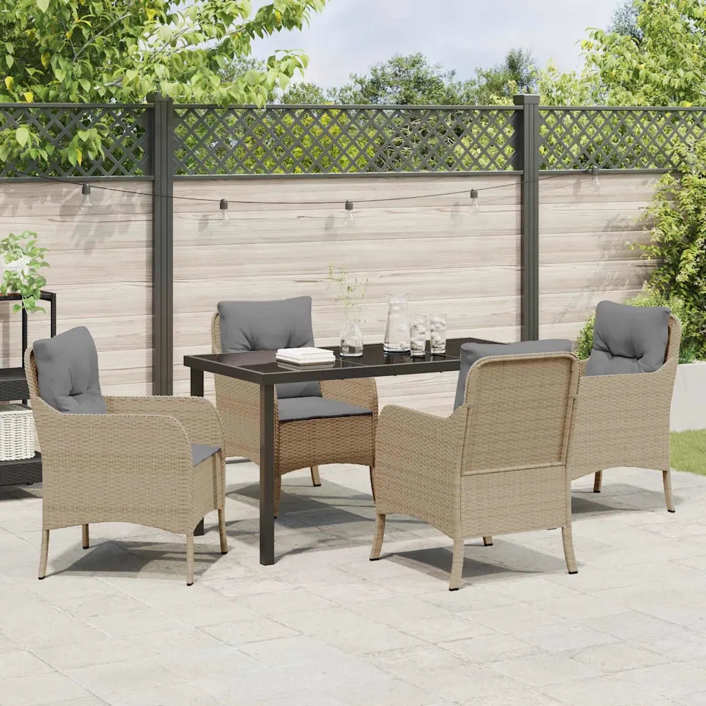 Set da Pranzo per Giardino con cuscino 5 pcs Beige polyrattan