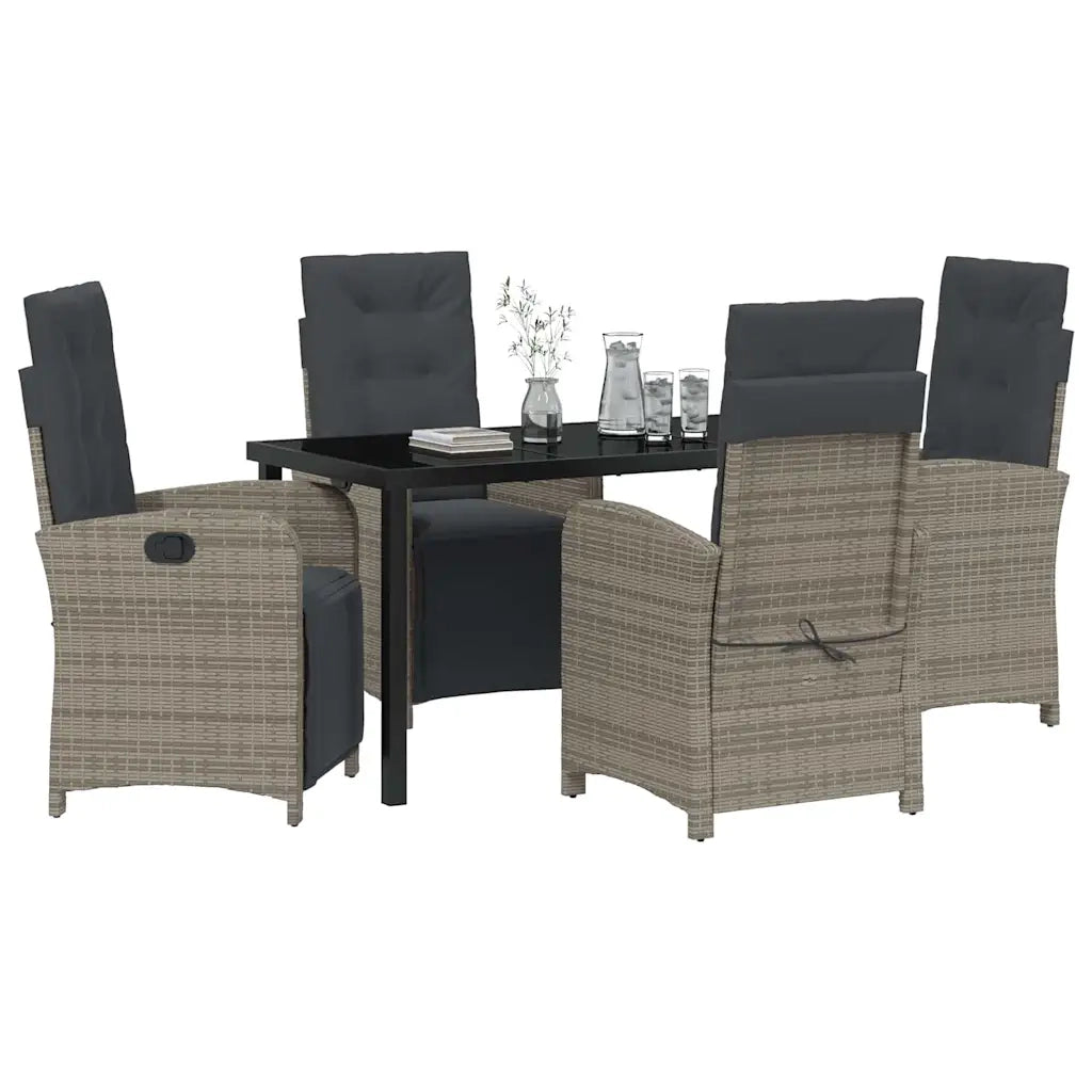 Set da Pranzo per Giardino con cuscino 5 pcs Grigio polyrattan