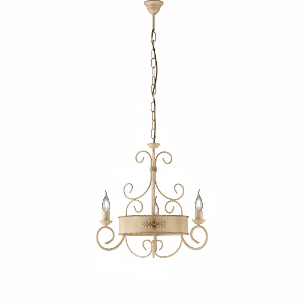Lampadario Rustico Baltimora Metallo Avorio Oro 3 Luci E14