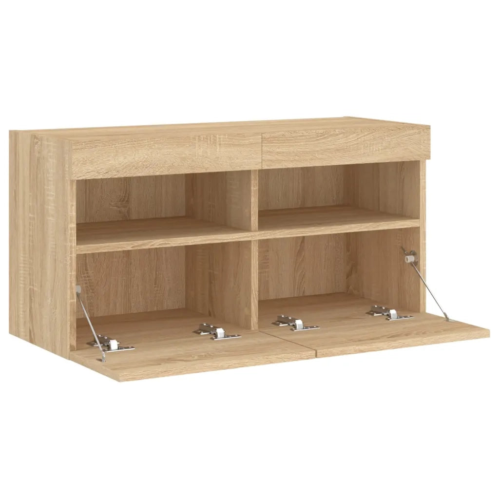 Mobile TV a Parete | Armadietto TV | Mobile Porta TV con Luci LED Rovere Sonoma 80x30x40 cm