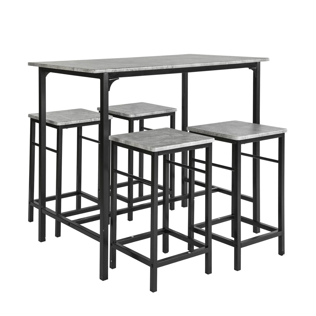 Set 5 Pezzi Tavolo con 4 sgabelli Mobile Bar per casa Stile Industriale L100*P60*A87 cm Grigio OGT11-HG