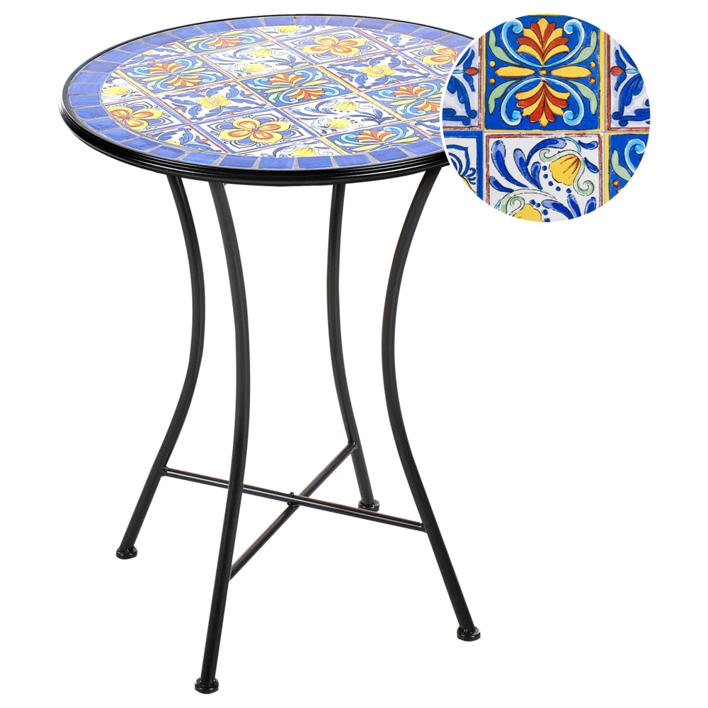 Tavolo da balcone da esterno in metallo nero  piano mosaico 60 cm stile vintage