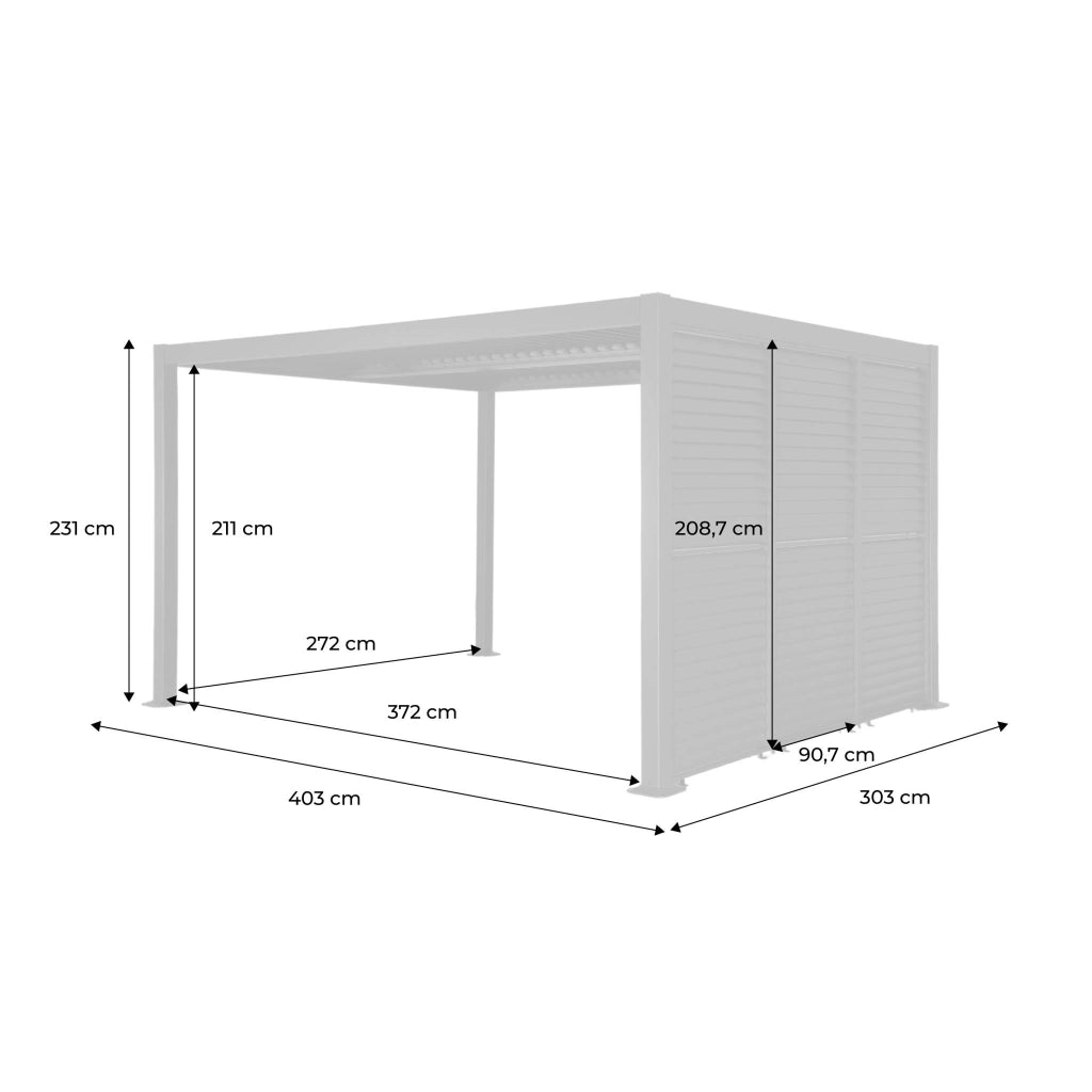Pergola bioclimatica 3x4m in alluminio e acciaio + 3 persiane 1m con
