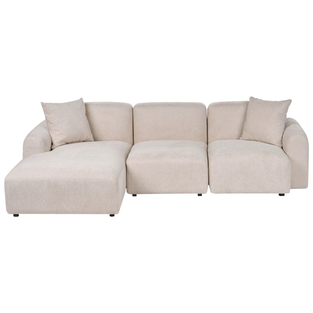 Divano modulare a 3 posti con disposizione a destra, tessuto idrorepellente, divano angolare beige chiaro lato destronsalotto moderno