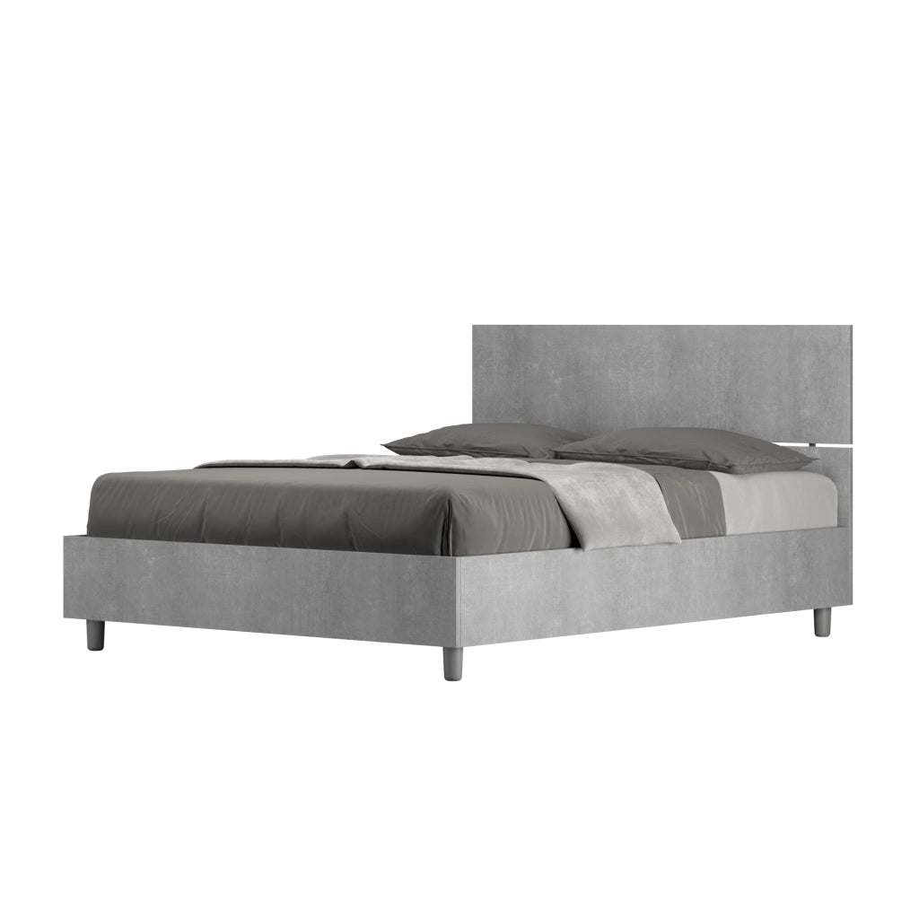 BS COM Letto matrimoniale francese con rete 140x190 testata dritta cemento
