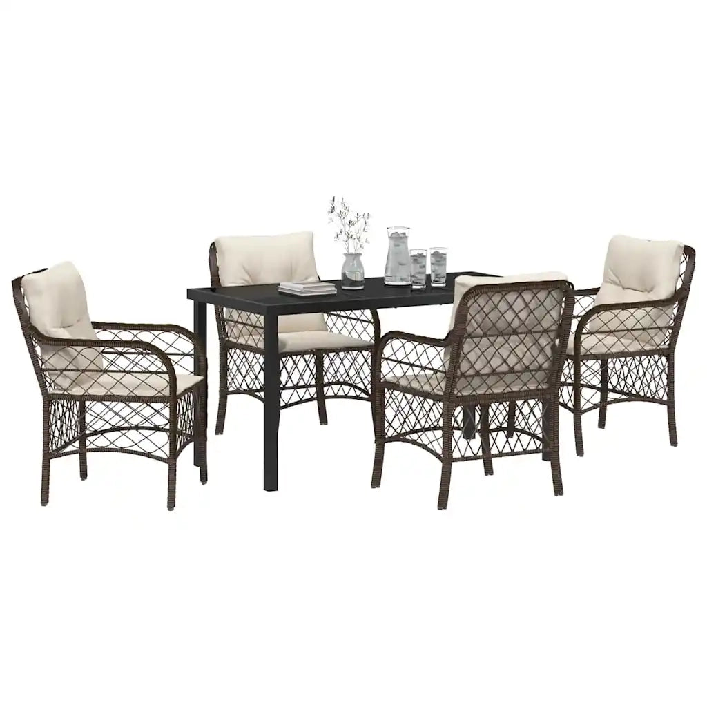 Set da Pranzo per Giardino con cuscino 5 pcs Marrone polyrattan