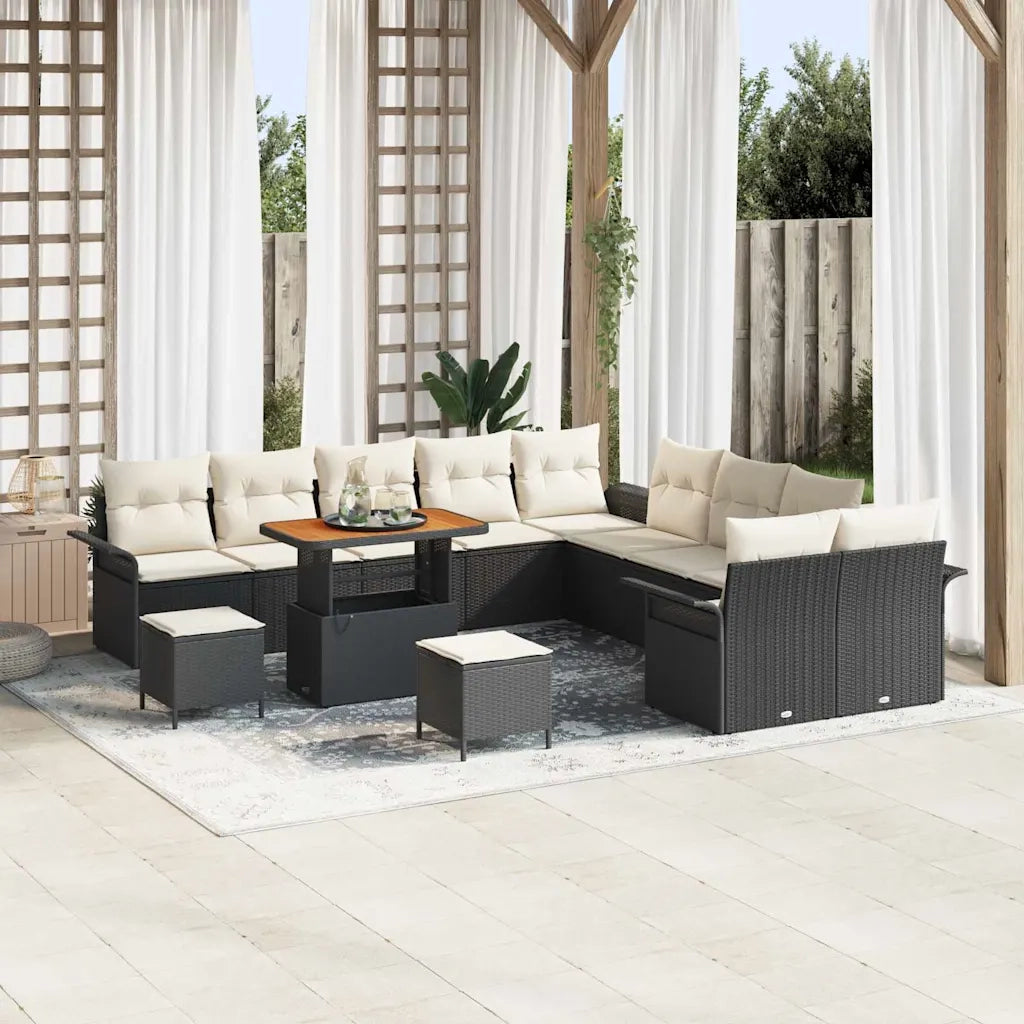Set Divano da Giardino con cuscino 13 pcs Nero e Crema 3364145