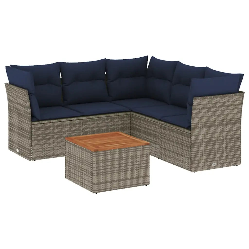 Set Divani da Giardino 6 pz con Cuscini Grigio in Polyrattan