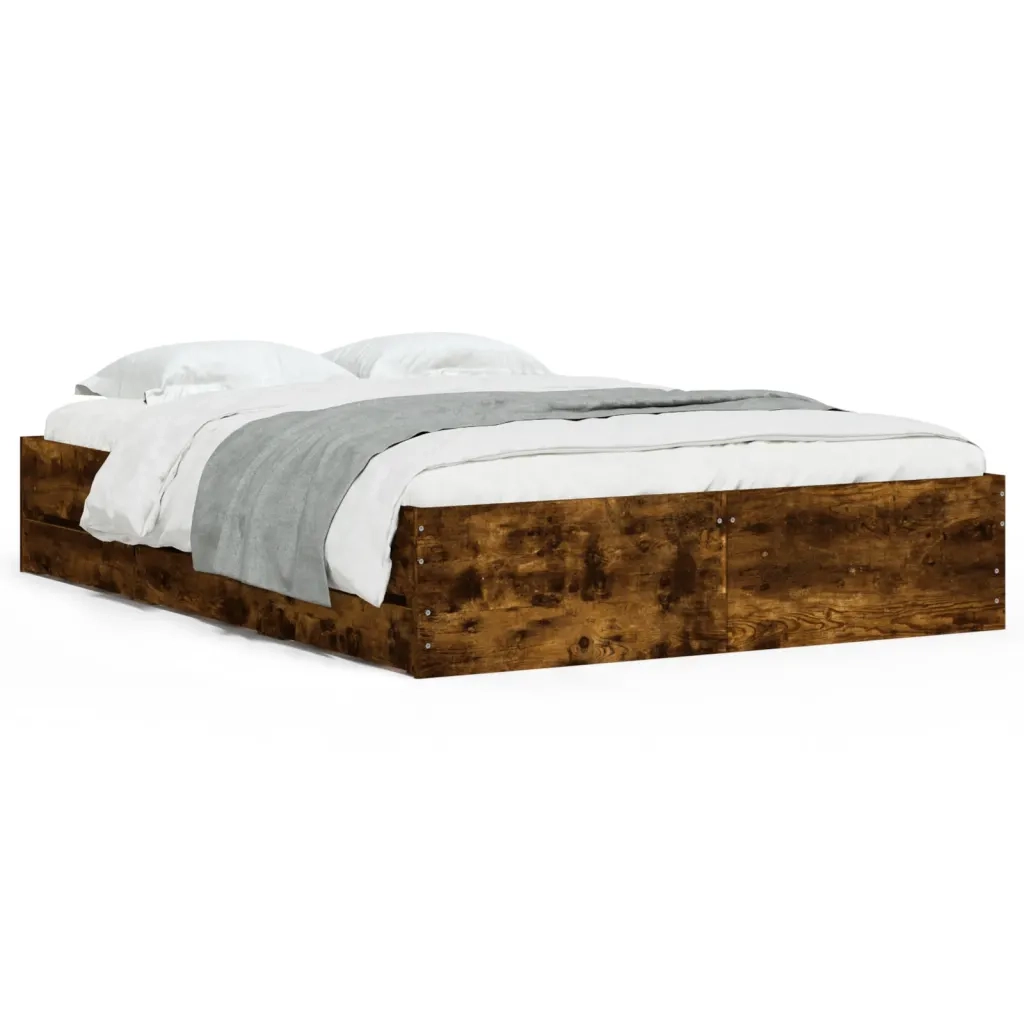 Giroletto con Cassetti-Struttura Letto con contenitore Rovere Fumo 120x190 cm Legno Multistrato 188739
