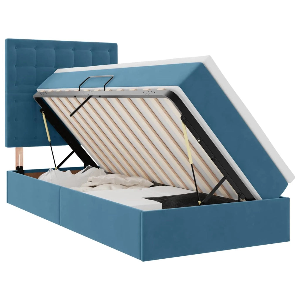 Letto con contenitore e LED Blu Scuro 100 x 200 cm Velluto