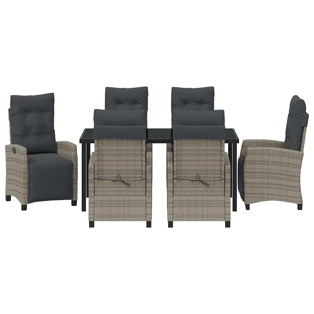 Set da Pranzo per Giardino con cuscino 7 pcs Grigio polyrattan