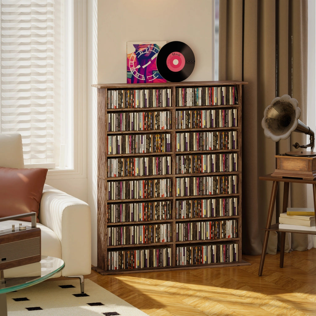 Mobile per CD e DVD con 16 cassetti e 12 ripiani regolabili ¨C zephmum ¨C marrone