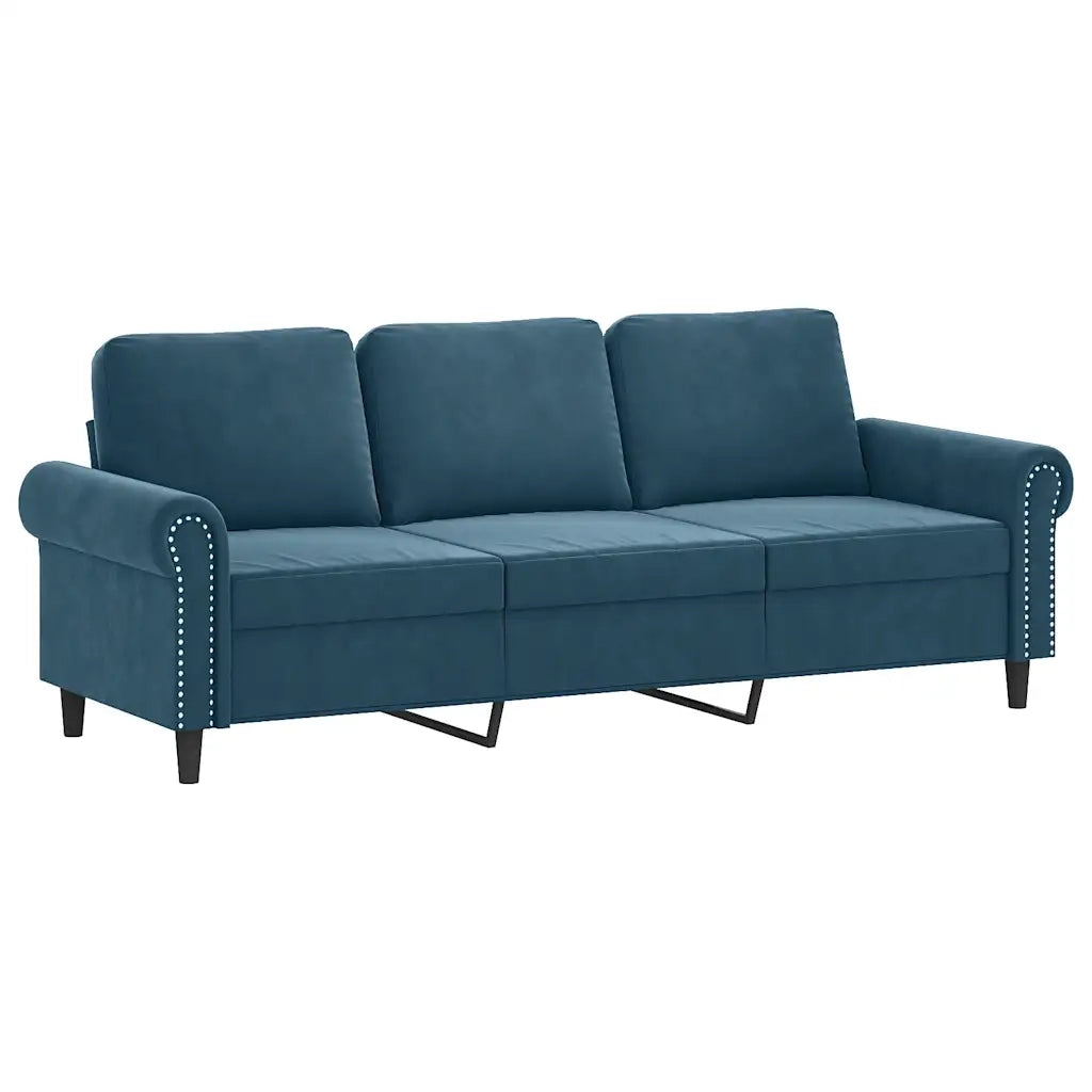 Divano a 3 Posti con Cuscini Blu 180 cm in Velluto 3200964