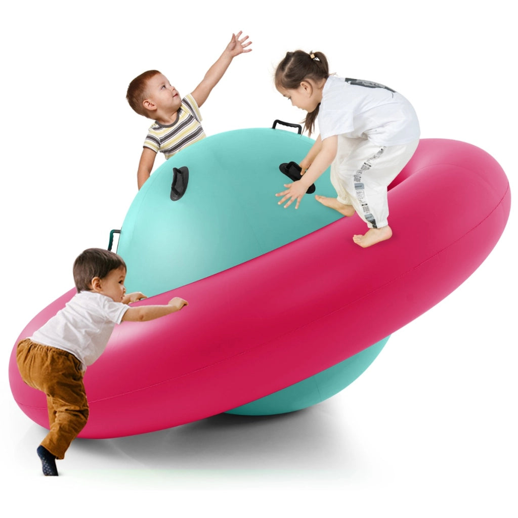 Giostra gonfiabile a pianeta per bambini da 223cm per inclinare, Arrampicarsi e saltare con 6 maniglie incorporate Rosa-Arrampicate e scivoli