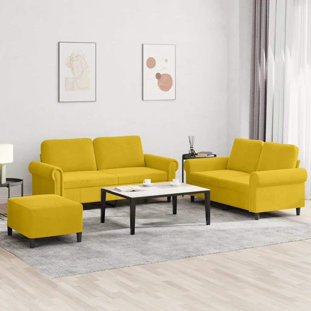 Set di Divani 3 pz con Cuscini giallo in Velluto