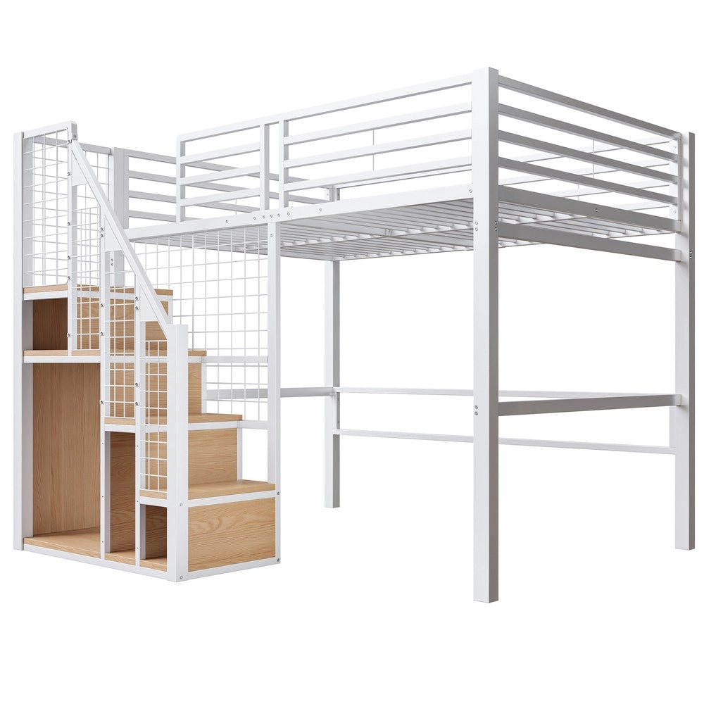 Letto a Soppalco con Scala ¨C Xylo ¨C Metallo Bianco 140x200