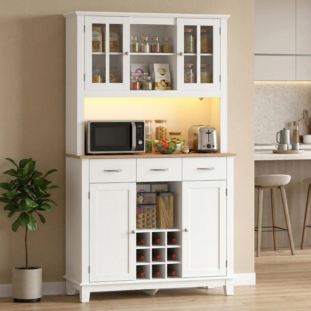 Armadio Cucina con Porte Vetro e Illuminazione LED ¨C Minimal ¨C Bianco