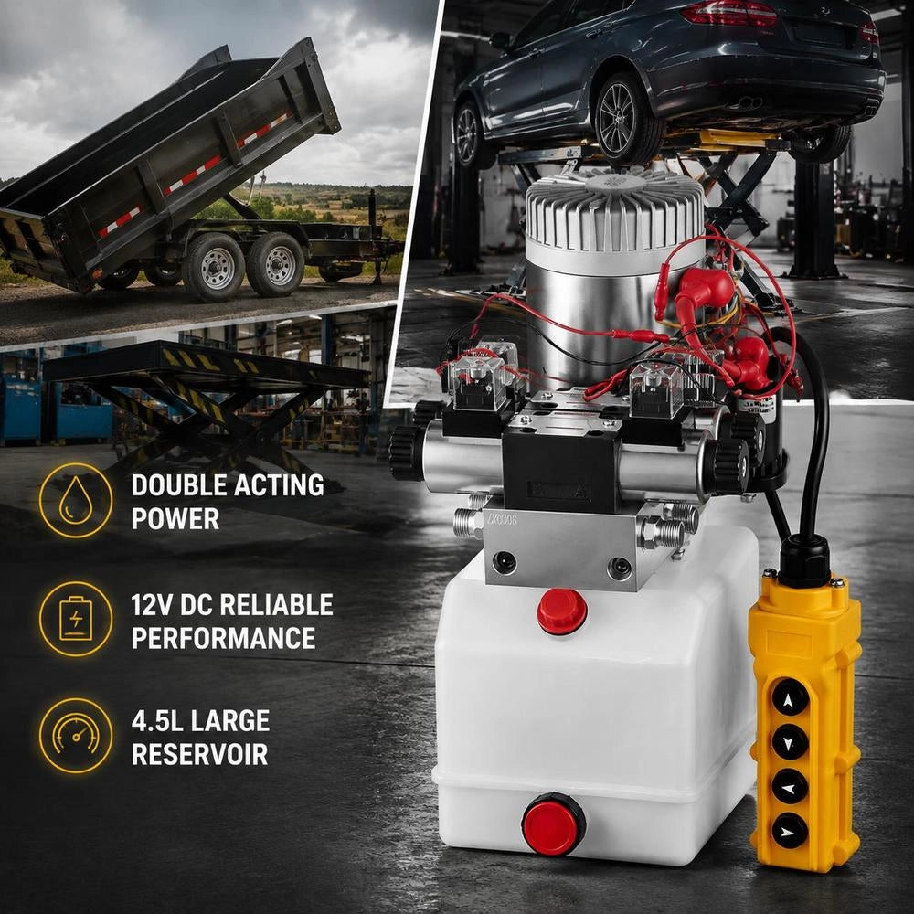 12V Hydraulic Pump With Double-Acting Double Magnet, 4.5L Hydraulic Unit, Tipper Pump ZZ004234 Electric Hydraulic Pump