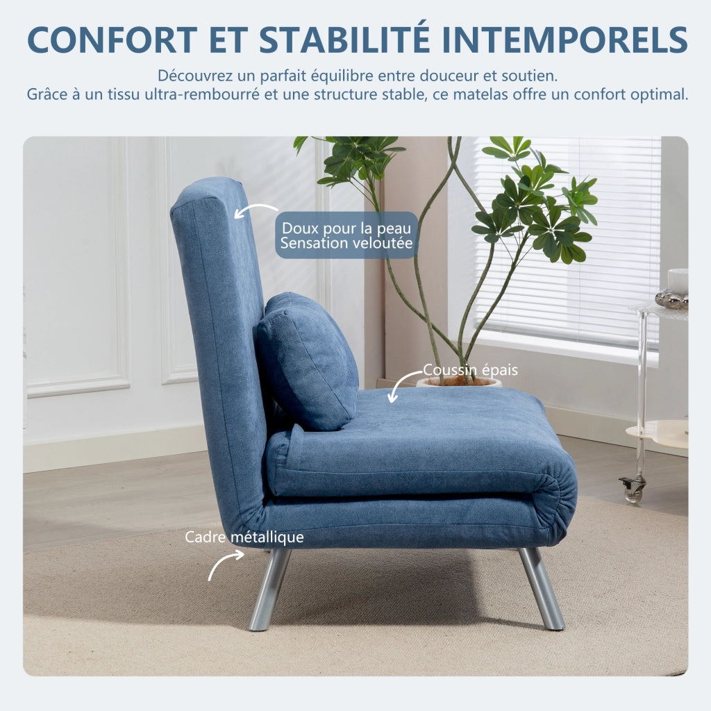 Poltrona letto ¨C Minimal ¨C Blu, tessuto, con cuscino