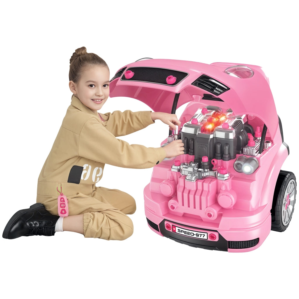 Set Gioco Motore Bambini con Volante e Attrezzi 61 Pezzi ¨C Xylo ¨C Rosa 40x39x47cm