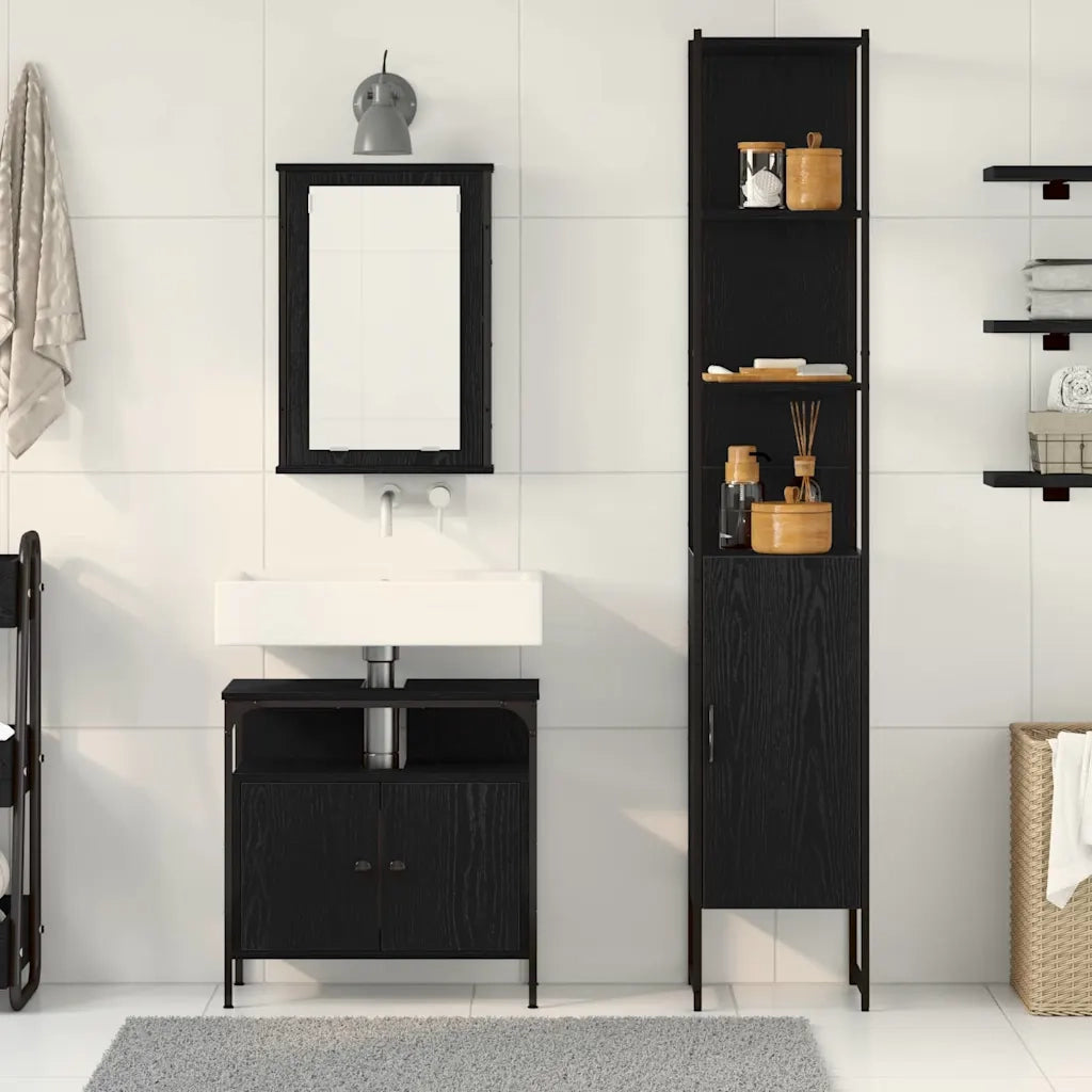 Set di mobili per il bagno 3 pcs Rovere Nero Legno multistrato 3334397