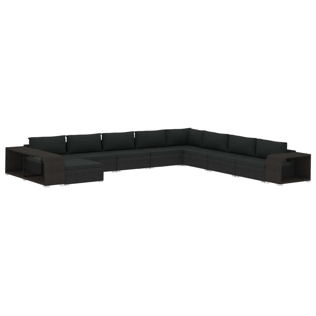Set Divani da Giardino 11 pz con Cuscini in Polyrattan Nero 46829