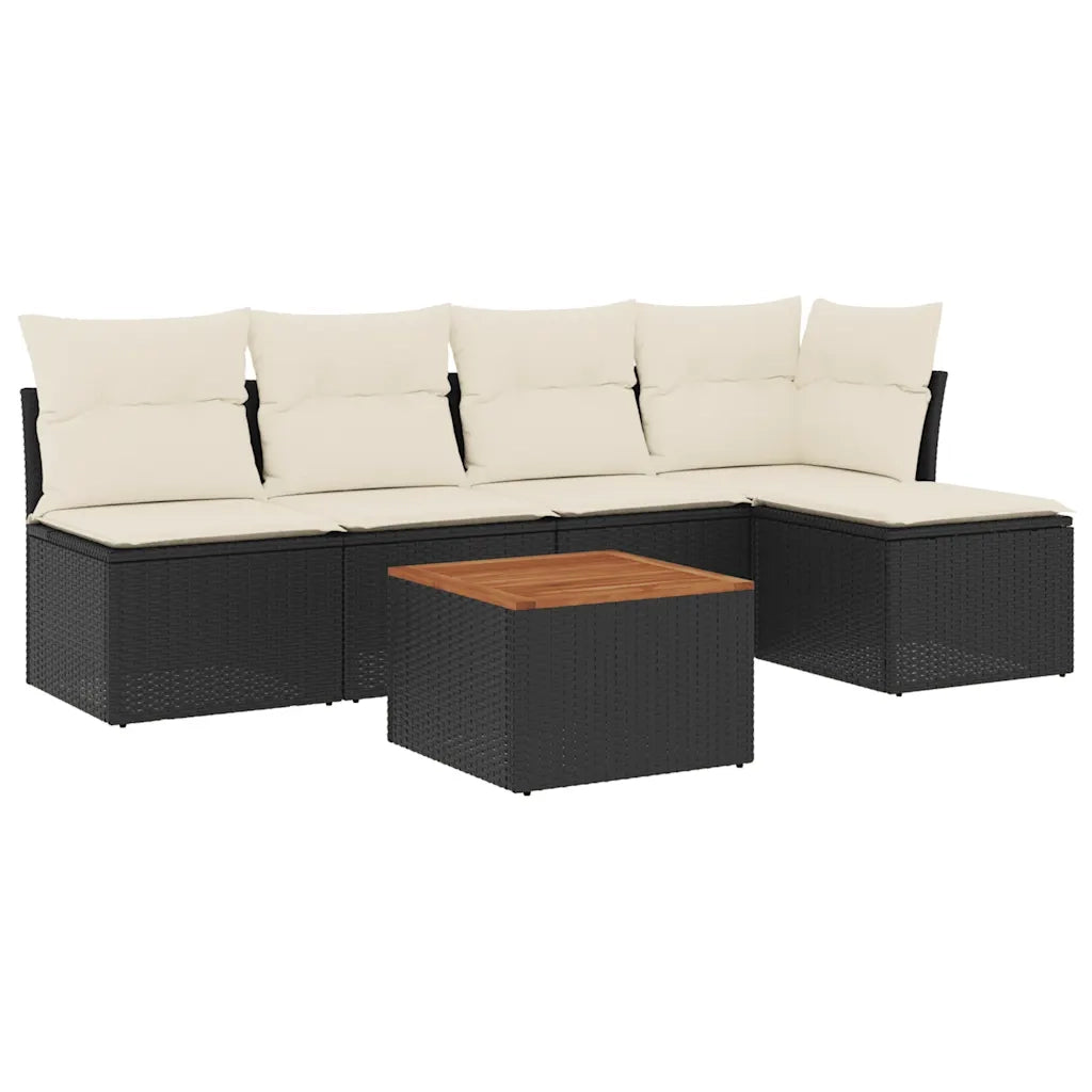 Set Divano da Giardino 6 pz con Cuscini Nero in Polyrattan