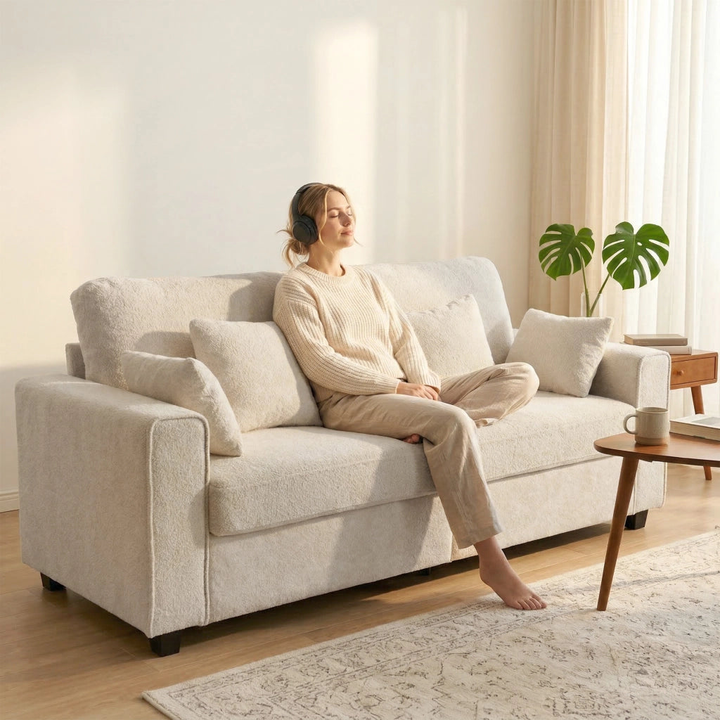 Divano 3 posti in velluto antimacchia ¨C Minimal ¨C beige