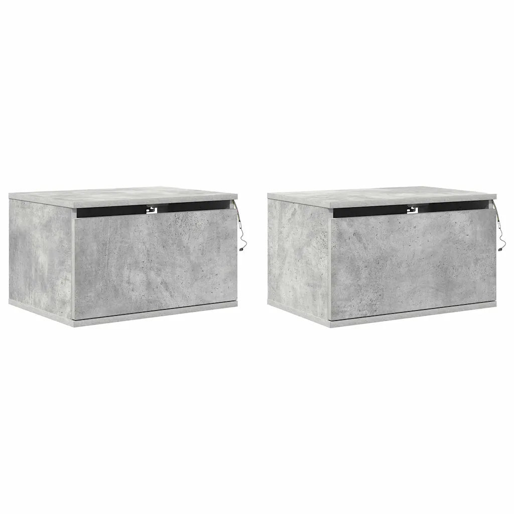 Comodini a Parete con Luci LED 2 pz Grigio Cemento 836833