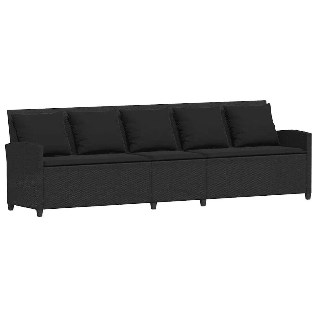 Divano da Giardino con Cuscini in Polyrattan Nero