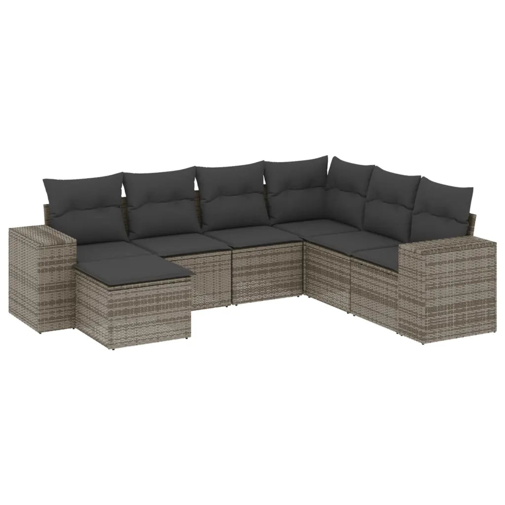 Set Divani da Giardino 7 pz con Cuscini Grigio in Polyrattan 3222899