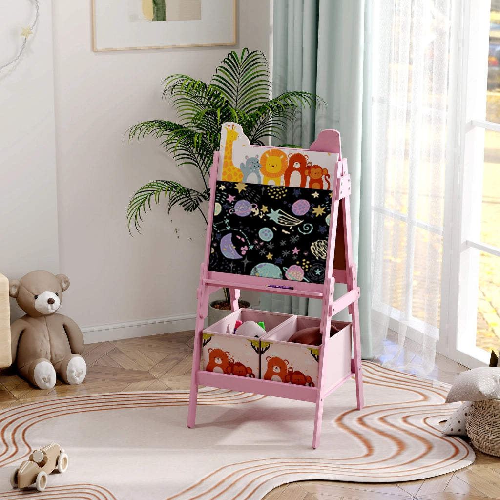 Cavalletto da disegno 2 in 1 con lavagna bianca e nera ¨C Xylo ¨C Rosa con contenitori