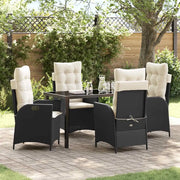 Set da Pranzo per Giardino con cuscino 5 pcs Nero polyrattan