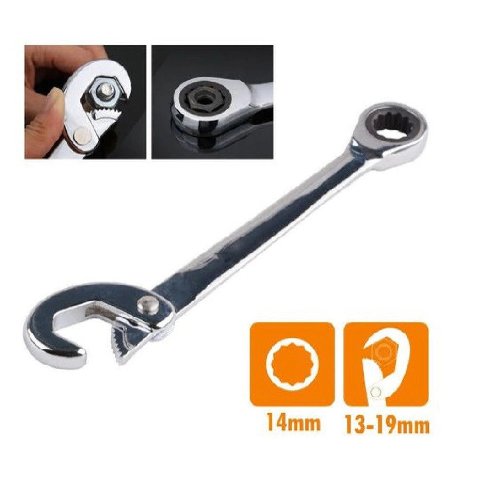 Trade Shop - Chiave Universale 13-19mm Cricchetto A Testa Poligonale Anello 14mm Pinza 91747 -