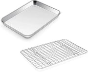 Piastrelle per forno con griglia di raffreddamento, acciaio inossidabile, grande piastrella per forno e griglia per torte, set di griglia di raffreddamento, 23,7 x 17,8 x 2,5 cm, rettangolare, lavabile in lavastoviglie
