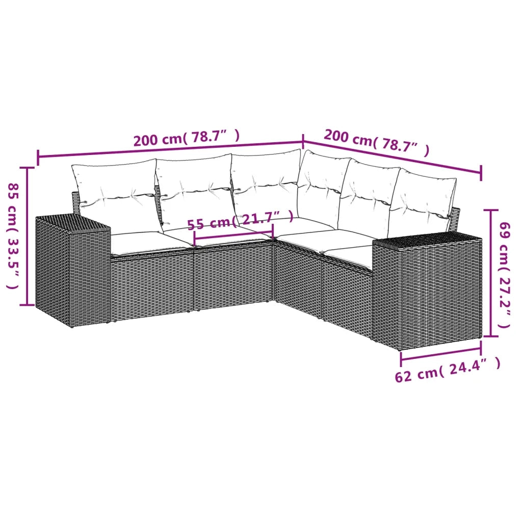 Set Divano da Giardino 5 pz con Cuscini Beige in Polyrattan 3254886