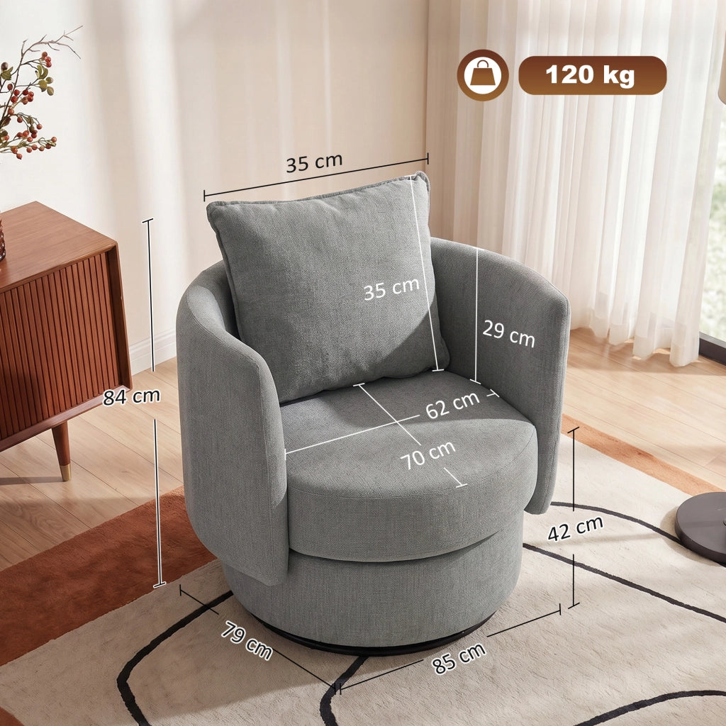 Poltrona girevole 360¡ã in tessuto ¨C Xylo ¨C lino grigio chiaro con cuscino